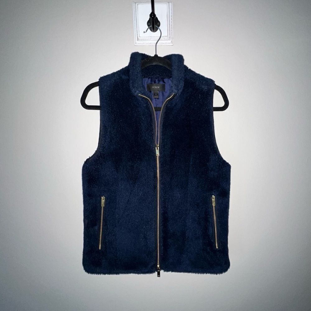 J Crew Navy Faux Fur Vest - Sz S